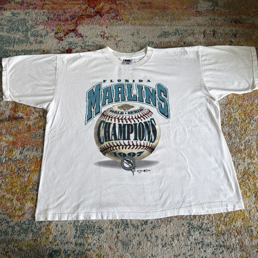 Vintage 1997 Florida Marlins World Series Champions T-Shirt Mens XXL White MLB